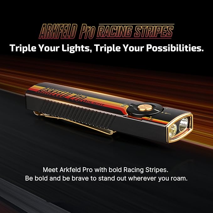 OLIGHT Arkfeld Pro Rechargeable EDC Flat Flashlight with Green Beam, UV and White LED Combo, 1300 Lumens Portable Pocket Lights, Triple Sources for Outdoors Emergency Working (Racing Stripe CW)
