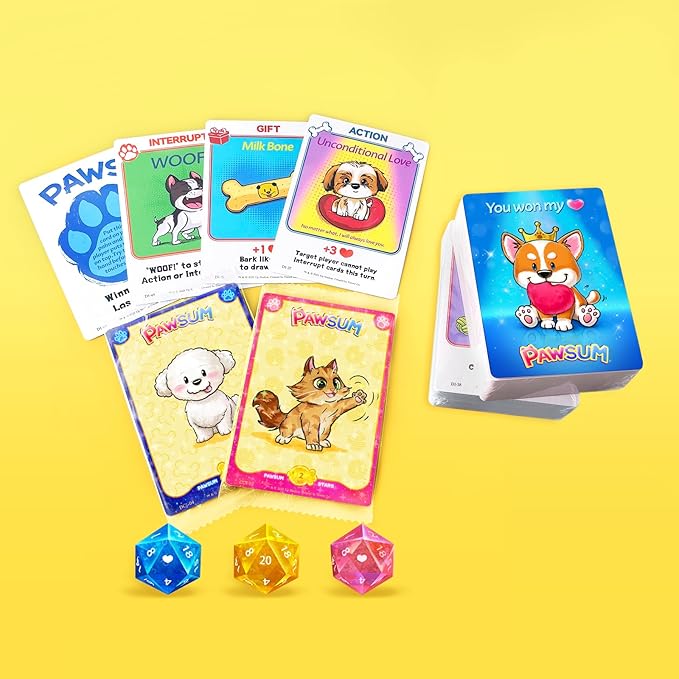 PAWSUM Trading Card Game for Families and Kids Ages 7+ | Cute Dogs and Cats Pets Cartoon Board Game | 2-4 Players | Fun Family Game Night