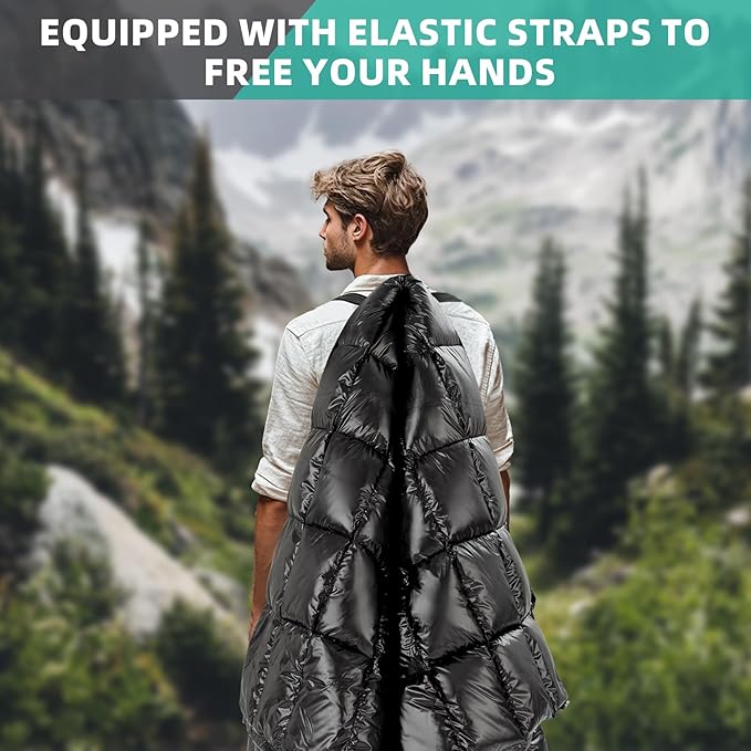 Down Camping Blanket - Packable Lightweight Outdoor Blanket, Warm Compact Backpacking Quilt for Cold Weather, Water-Resistant Puffer Blanket, Ideal for Travel, Hammock, Outdoor Adventures