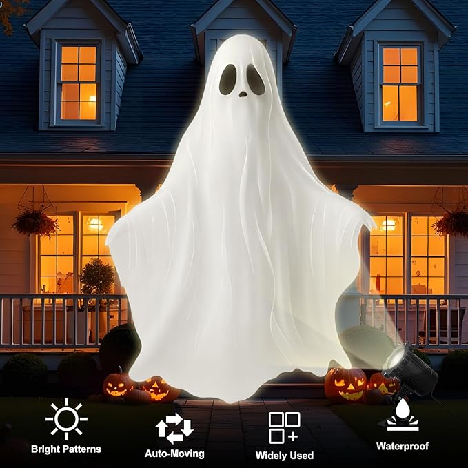Treela Halloween Ghost Projector Lights Outdoor Indoor White Ghost Dynamic Lights Decoration Outside LED Landscape Lamp for Holiday Garden Supplies
