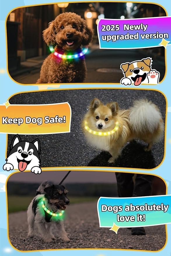 Led Dog Collar【LED Brightness Increased by 83%】 OGURIYA USB-C Rechargeable Dog Necklace Light, Pet Safety Collar Makes Your Beloved Dogs Be Seen at Night for Medium Large Dogs 27.56in Length(70CM)