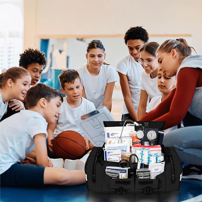 MFASCO First Aid Kit - Fully Stocked Portable Reflective Bag -First Responder Emergency Response Kit-for Natural Disaster Preparedness-Customizable Storage-Includes 415 Pcs First Aid Supplies-Black
