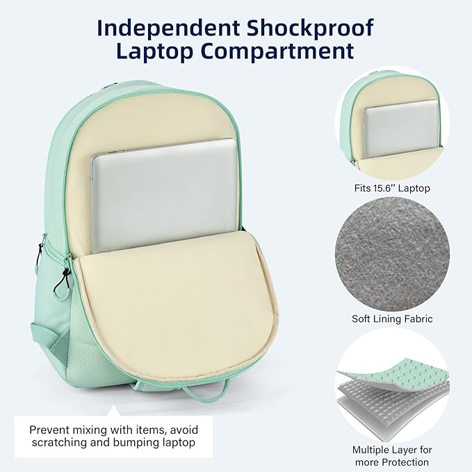 Carry On Travel Backpack For Women, 18 Inch Water Resistant Large Backpack Lightweight Bookbag For Men, 8x14x18 Personal Item Bag Casual Daypack Backpacks For Work Office Commuter (Cyan)