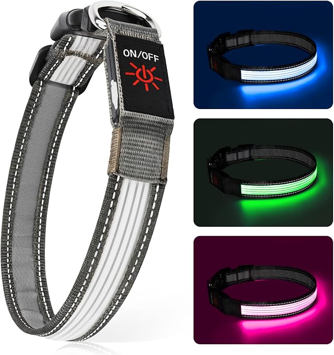 Multi-Color Light up Dog Collar, YFbrite USB Rechargeable LED Puppy Collar Super Bright Adjustable Glowing Dog Lights for Night Walking (Multi-Color, Small)