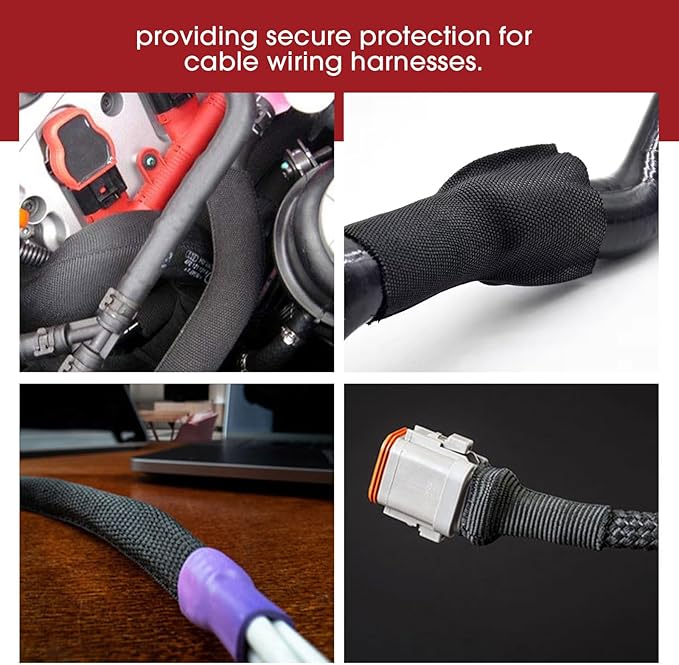 Heat Shrink Wire Loom 2:1 Shrinkable Braided Cable Sleeve 3/4 Inch ID-46ft Abrasion Protection Flexibility Fabric Wiring Harness Cover Sheath