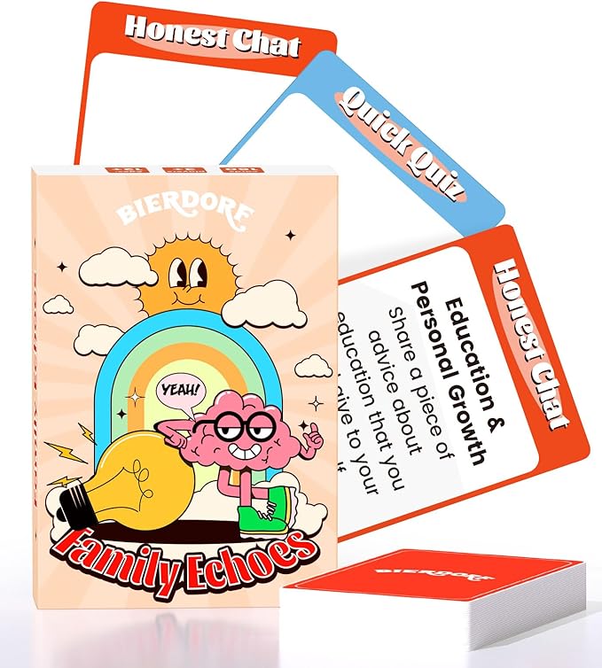 BIERDORF 2 Pack Waterproof Black Plastic Playing Cards & Family Echoes Conversation Cards - Durable, Portable Decks & Fun Relationship-Building Game for Families Members