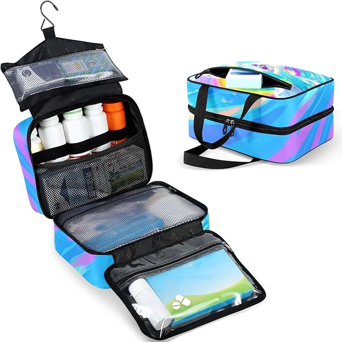 Fustylead Happy Bear Floating on Surfboard Travel Medicine Storage Bag Large Household Pill Bottle Organizer with Zipper for First Aid, Pills, Vitamins, Medical Supplies