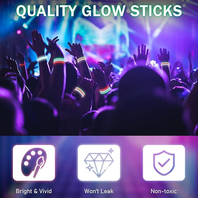 Hanaive 300 Pcs Glow Sticks Bulk 8 Inch Glow in The Dark Party Favors Neon Bracelets and Necklaces Light up Sticks with Connectors for Holiday Birthday Party Supplies(Red, Green, White)
