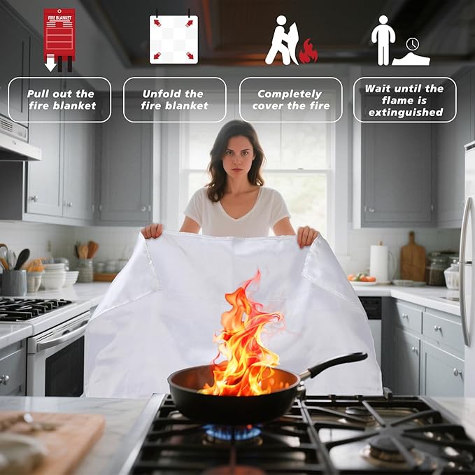 Smilco Emergency Fire Blanket for Home & Kitchen - 40x40 Flame-Retardant Fiberglass Fire Suppression Blankets, 2-Pack for Bedroom, Camping, BBQ & Emergency Safety (White)