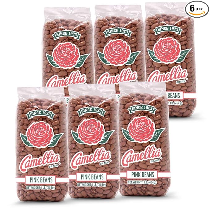 Camellia Brand Dried Pink Beans – Premium Non-GMO legumes for Southwestern Chili, Puerto Rican Habichuelas, Refried Bean, Santa Maria Pinquitos, Soups, Stews, and Rice Dishes – Gluten-Free, High Protein, Vegan & Vegetarian Friendly, 1 Pound (Pack of 6)