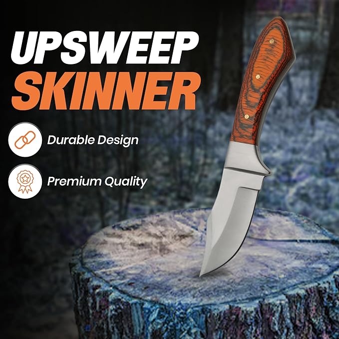 Szco Supplies 7.25??Fixed Blade Hunting Knife for Men ??Small Drop-Point Skinning Knife with Pakkawood Handle and Leather Sheath ??Stainless Steel Hunting Knives for Outdoor, Camping, and Gift Use