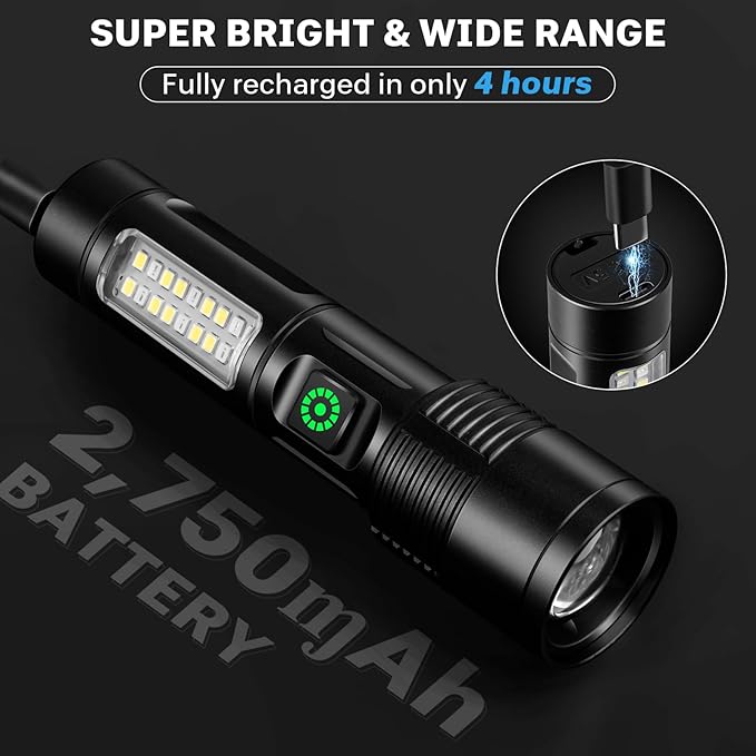 Flashlights Rechargeable LED High Lumens - 99,000LM Super Bright Flashlight, Adjustable Powerful Flash Light with 5 Modes, Waterproof Handheld Flashlight for Home, Camping(2 Pack)