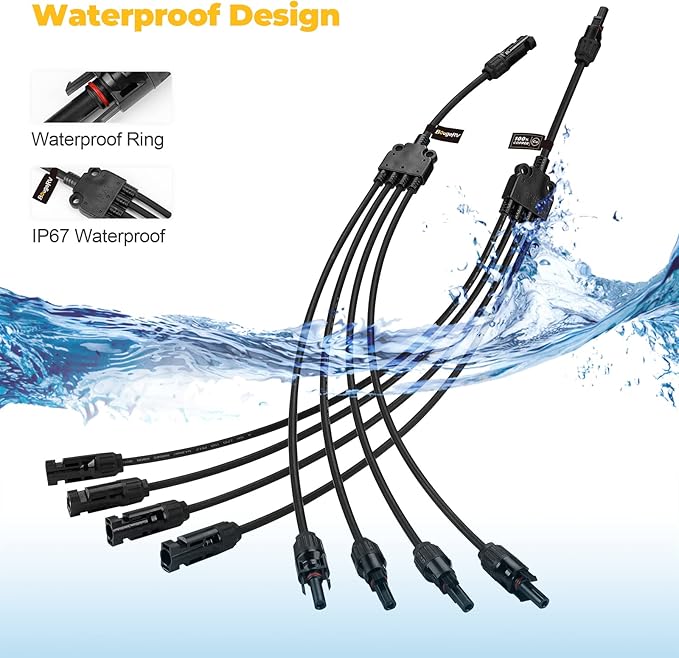 BougeRV Solar Y Branch Connectors Extra Long Solar Panel Parallel Connectors 1 to 4 Solar Cable Wire Plug Tool Kit (2 Pairs/M/FFFF and F/MMMM)