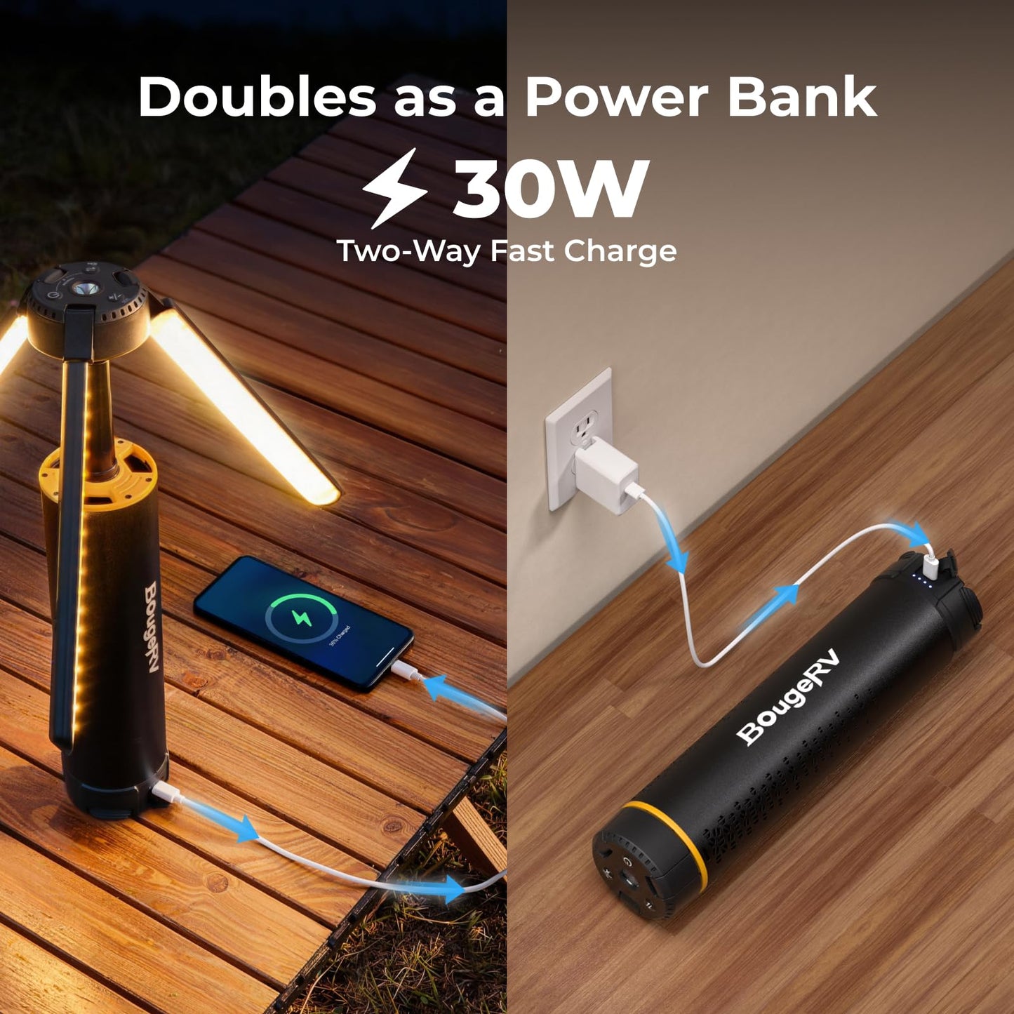 BougeRV Telescopic Camping Light T1, 15600mAh Rechargeable Lantern, Black