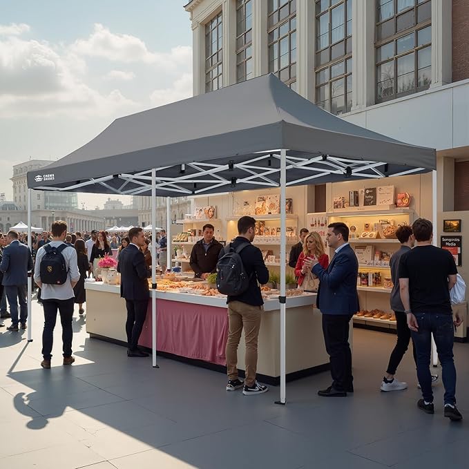 CROWN SHADES 10x20 Pop Up Canopy Tent - Commercial Canopy Tent with 400D Strength Oxford Fabric, Hexagonal Leg, 4 Upgraded Weights - Great for Trade Shows, Events,Parties & Commercial Use, Gray