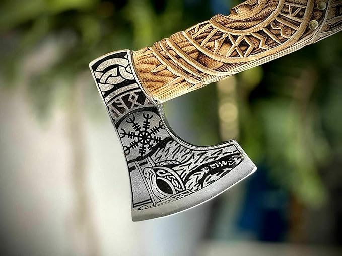 Viking Axe Gift Viking Knife with Sheath | Hand Forged Real Handmade Outdoor Hunting Camping Axes and Hatchets | Viking Gifts for Men (Sm-Rope)