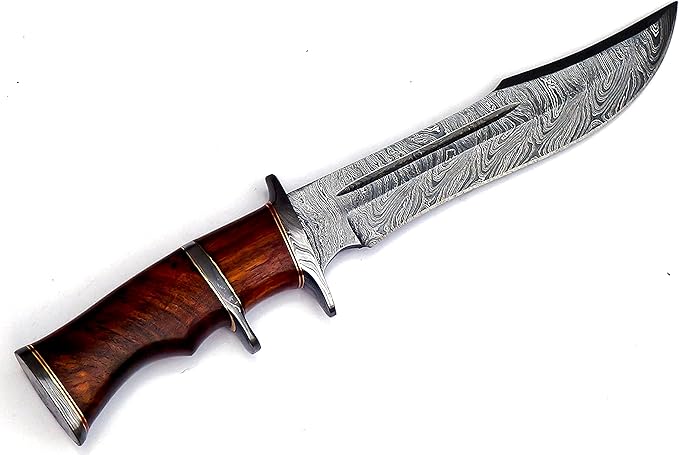 Nooraki 13" - Handmade Damascus Steel Fixed Blade Hunting Knife with Leather Sheath, Multipurpose Knife with Rosewood Handle for Everyday Carry, Outdoor Camping & Hunting Gift (RoseWood-1)