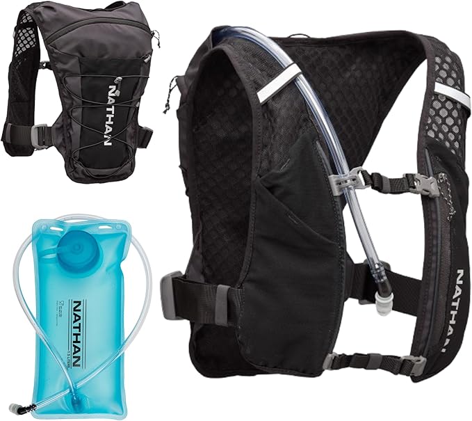 Nathan QuickStart 1.5L Hydration Pack Vest with Bladder or flasks, Storage Pockets, Breathable Moisture-Wicking Fabric, Adjustable Straps for Running, Hiking, Walking, Marathons, Obstacle Races