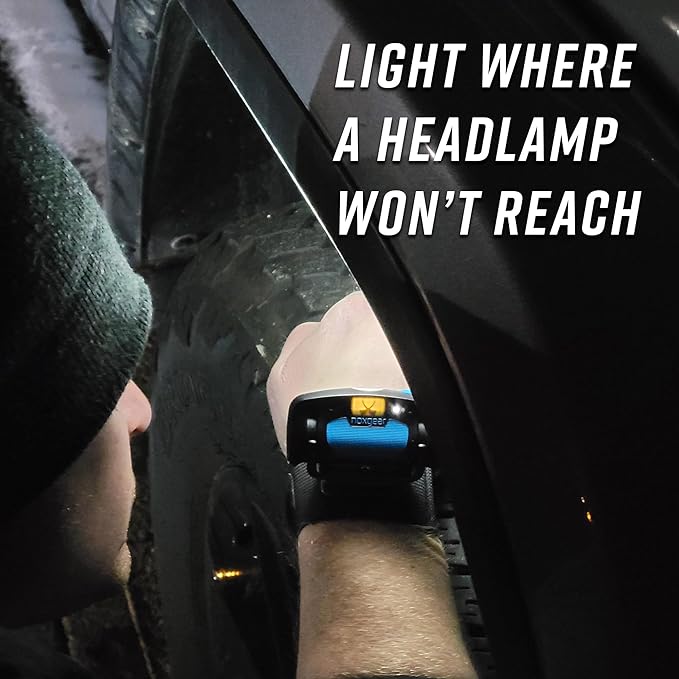 noxgear Wrist Light 500 Lumen Lightweight Hands-Free Flashlight - 100° Wide Flood Beam - USB-C Rechargeable - IP-64 Waterproof - 2 Brightness Modes - for Dog Walkers, Runners, Avid Night Enthusiasts