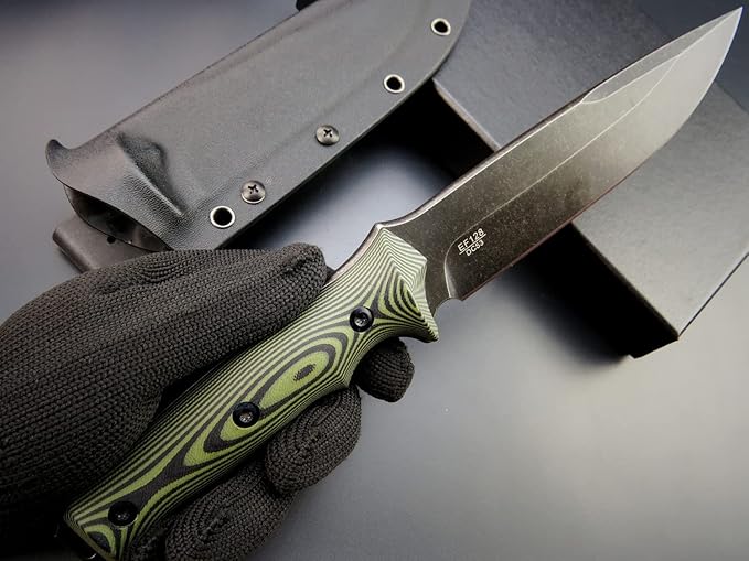 Eafengrow EF128 Fixed Blade Knife DC53 Steel Blade, Two Tone G10 Handle Full Tang Fixed Knifes Straight Knife for Working Camping Hunting Adventure EDC Tool Knife