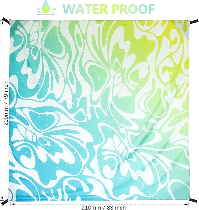 Beach Blanket Waterproof Sandproof Beach Mat 79" X 83"/10'x9'for 2-8 Adults Quick Drying Outdoor Picnic Mat Beach Accessories for Travel, Camping, Hiking
