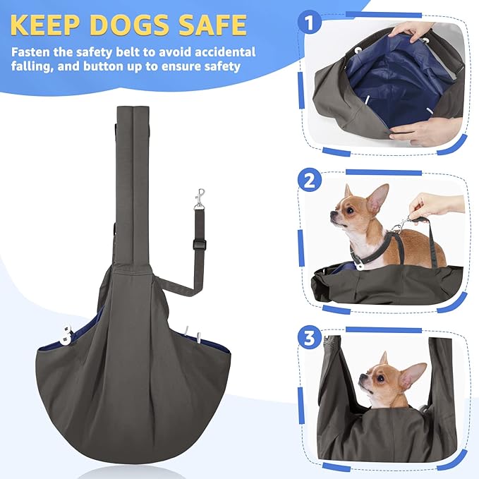 SlowTon Dog Carrier Sling - Thick Padded Shoulder Strap Adjustable Dog Carriers for Small Dogs, Puppy Carrier Purse for Pet Cat with Front Zipper Pocket Safety Belt Machine Washable (Grey M)
