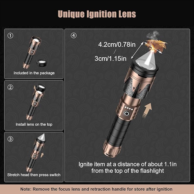 SKYFIRE LED Flashlights High Lumens with Ignition Lens,3000lm Super Bright Tactical Flashlights,Zoomable,Five Modes,Waterproof Flash Light for Camping Essentials,Outdoor,Home Emergency-Upgraded