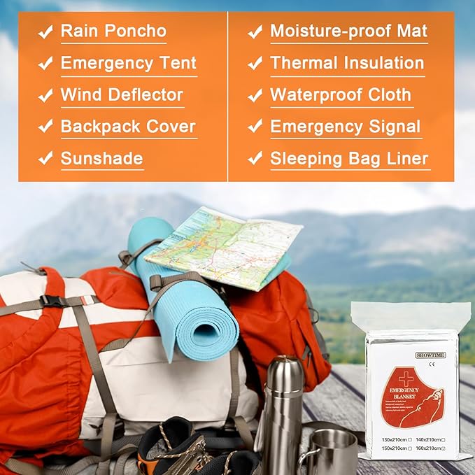 Emergency Mylar Thermal Blankets, 8-Pack Space Blankets Survival Mylar Blanket Emergency Kit Perfect for Outdoors, Hiking, Camping Survival, Bug Out Bag, 83" x 63"