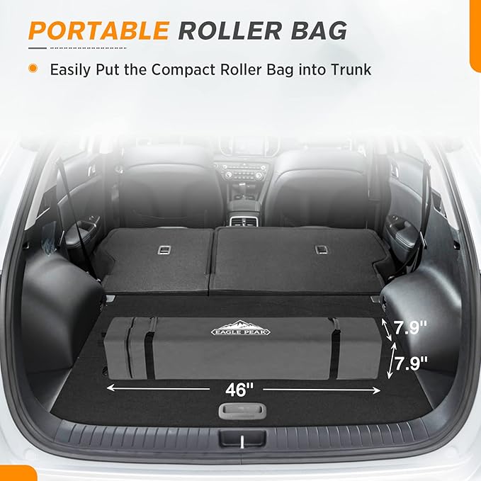 EAGLE PEAK Pop Up Canopy Tent with Wheeled Carry Bag, 8 Stakes, 4 Ropes, Easy Set Up Tent Canopy, 6.6x6.6 ft, Black