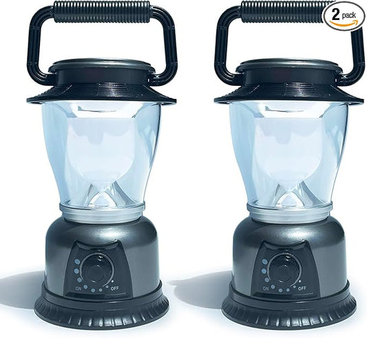 Retro LED Lantern 2-Pack, 360° COB 120 LM, Stepless-Dimming Battery Powered Camping & Hurricane Light, AA Batteries, Emergency/Power Outage (Grey-2 Pack)