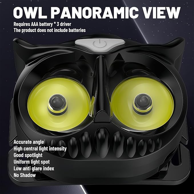 owl headlamp,Ultra-Bright Compact and Lightweight, Three-Gear Lighting Mode, Available for Hiking, Camping, Night Riding and patrolling