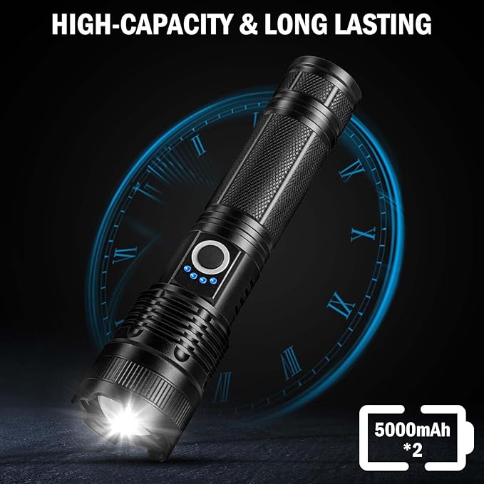 Rechargeable Flashlights High Lumens, 4 Pack 99,000 Lumens Led Flashlights with 5000ɱAh ?attery, Waterproof Powerful Flash Light Multifunctional Flashlights for Home Camping Hiking