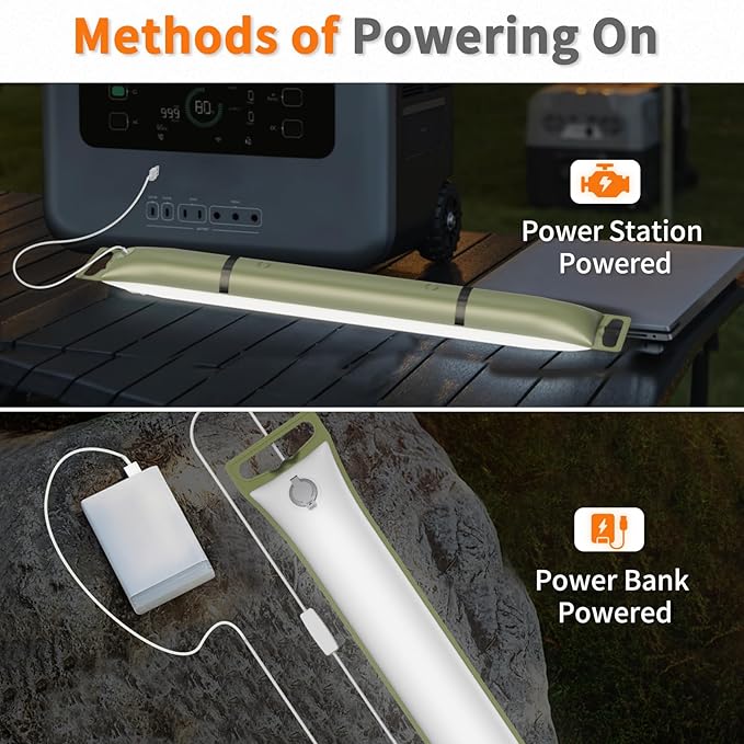 Inflatable Camping Light, 34" Expandable Tent Lantern, 4 Lighting Modes, IP66 Waterproof, Portable Plug-in Tube Light for Outdoor, Hiking, Emergencies
