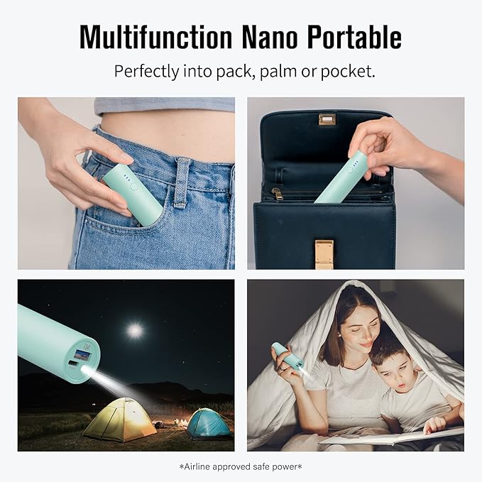 S03 Portable Charger, 5000mAh 2-Pack Small Power Bank with Fast Charging, USB-C Output Compatible with iPhone, Samsung, and More, Green