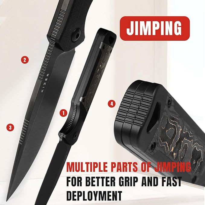 Kizer Militaw Fixed Blade Knife with Sheath, S35VN Blade Camping Knife with Aluminium+Fat Carbon Handle, Fixed Blade EDC Knives for Men Women Gift, Outdoor Hunting Hiking Survival Knives 1067A1