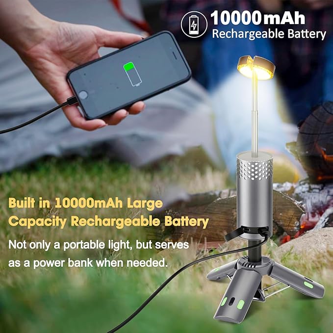 Camping Lights Rechargeable, Detachable Camping Lantern with Stand, Telescopic Waterproof Camp Lamp, Magnetic Work Hanging Light, LED Tent Flashlights for Emergency (Gray)