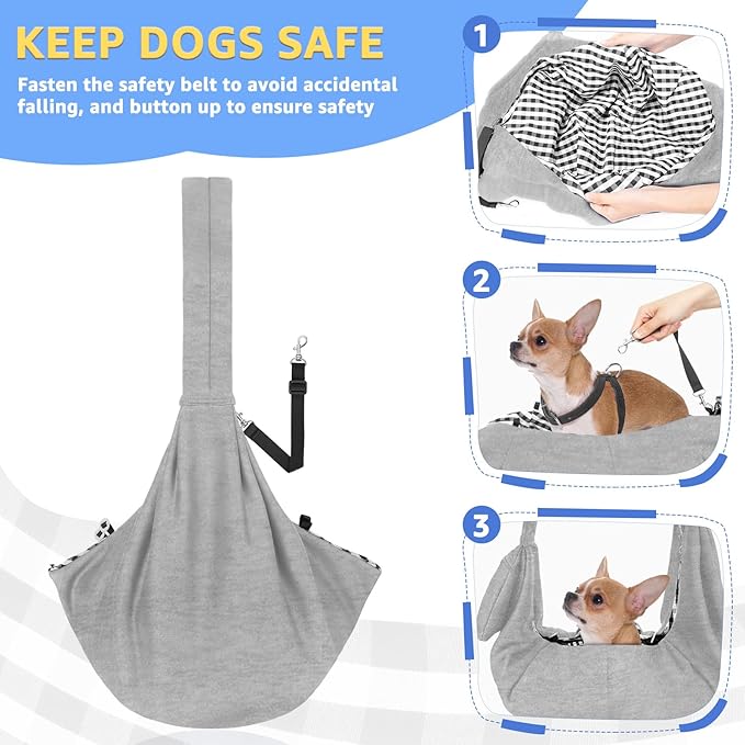 SlowTon Dog Carrier Sling - Thick Padded Shoulder Strap Adjustable Dog Carriers for Small Dogs, Puppy Carrier Purse for Pet Cat with Front Zipper Pocket Safety Belt Machine Washable (Grey, S)
