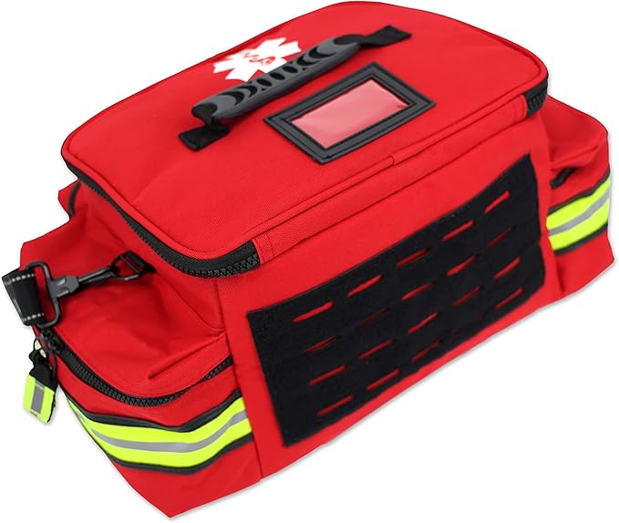 Lightning X Mid-Sized First Responder EMT Bag | LXMB25 | Fully Stocked w/ 240+ First Aid, EMS & Trauma Supplies - RED