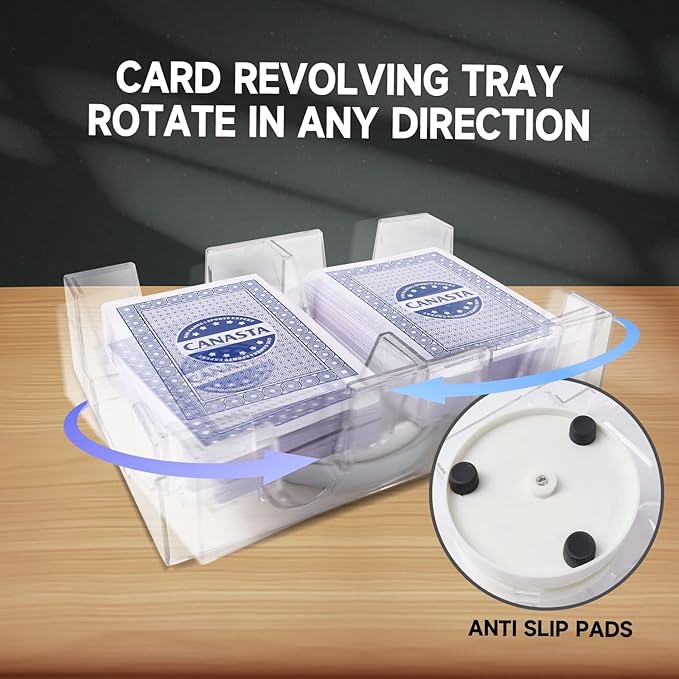 GSE Games & Sports Expert 2-Deck Revolving Canasta Card Tray, Dual Deck 360° Rotating Playing Card Holder, Swivel Cards Holders for Hand & Foot, Rummy, UNO Games