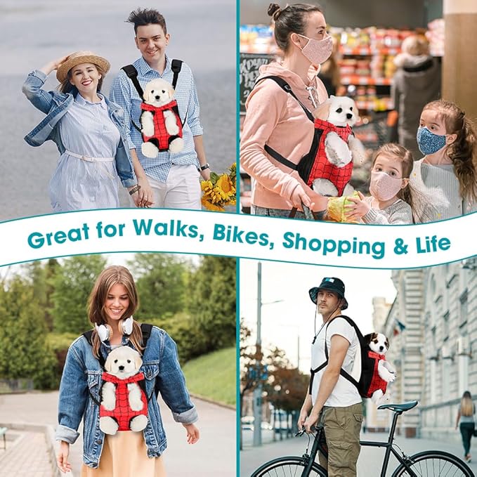 Dog Backpack Carrier, Front Pocket for Essentials, Legs Out Carrying Sling Travel Bag for Small Medium Dogs 2.5-4 Lbs, Soft Wearable Puppy Chest Carry Backpacks for Walking/Hiking/Camping/Traveling