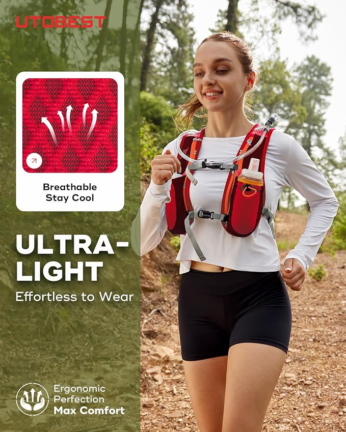 Running Vest, 5L Hydration Vest Lightweight, Breathable and Sweatproof Running Backpack, Adjustable Running Hydration Vest for Trail Running Marathon Race Jogging Cycling