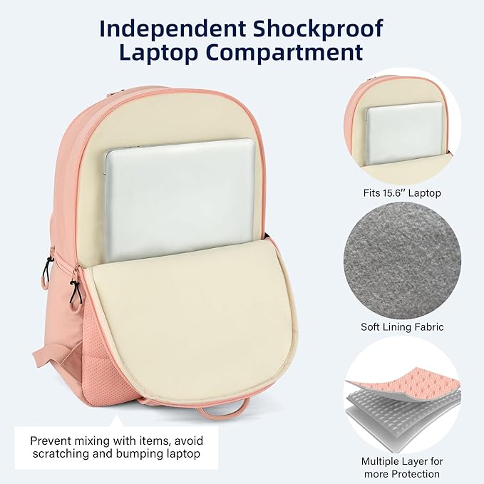 Carry On Travel Backpack For Women, 18 Inch Water Resistant Large Backpack Lightweight Bookbag For Men, 8x14x18 Personal Item Bag Casual Daypack Backpacks For Work Office Commuter (Pink)