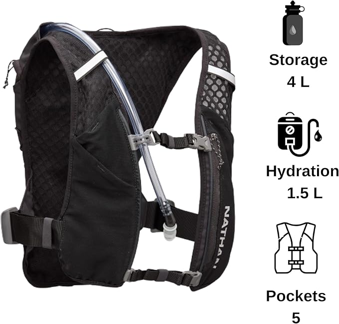 Nathan QuickStart 1.5L Hydration Pack Vest with Bladder or flasks, Storage Pockets, Breathable Moisture-Wicking Fabric, Adjustable Straps for Running, Hiking, Walking, Marathons, Obstacle Races