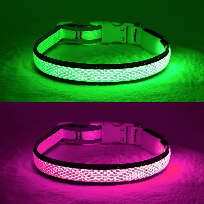 YFbrite Light up Dog Collar, USB Rechargeable LED Puppy Collar Super Bright Adjustable Glowing Dog Lights for Night Walking (Pink, Medium)