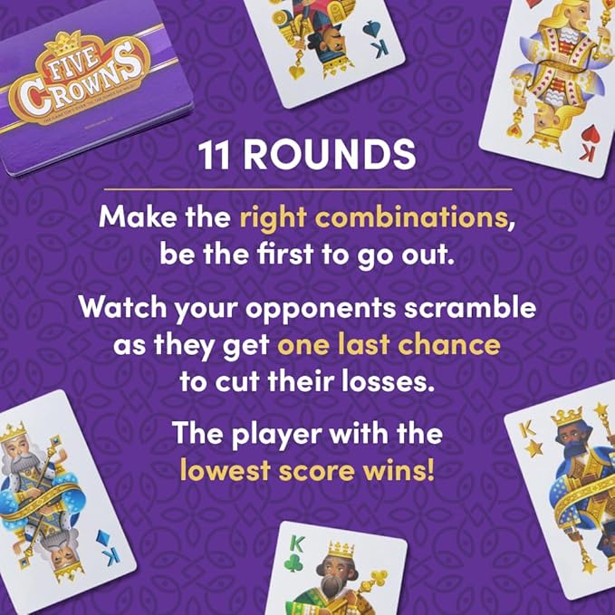PlayMonster Five Crowns ??The Game Isn't Over Until the Kings Go Wild! ??5 Suited Rummy-Style Card Game ??For Ages 8+
