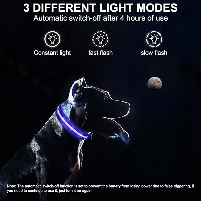 CHUKCHI LED Dog Collar Rechargeable,Waterproof Flashing Collar,Light Up Glow Collar, Adjustable Soft Safety Light Up for Small Medium Large Dogs Walking Camping at Night (Blue-M)