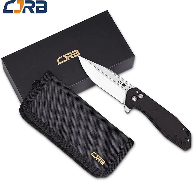 CJRB CUTLERY Folding Knife Riff (J1928) Button Lock Pocket Knife for Men AR-RPM9 Steel Blade and Black G10 Handle for Work Outdoor Hinking Camping