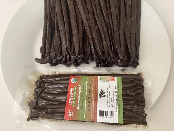 26 Organic Madagascar Vanilla Beans Grade A. Certified USDA Organic. Fresh by FITNCLEAN VANILLA for Extract, Cooking, Brewing, Baking. Bulk Bourbon NON-GMO Whole Gourmet Pods