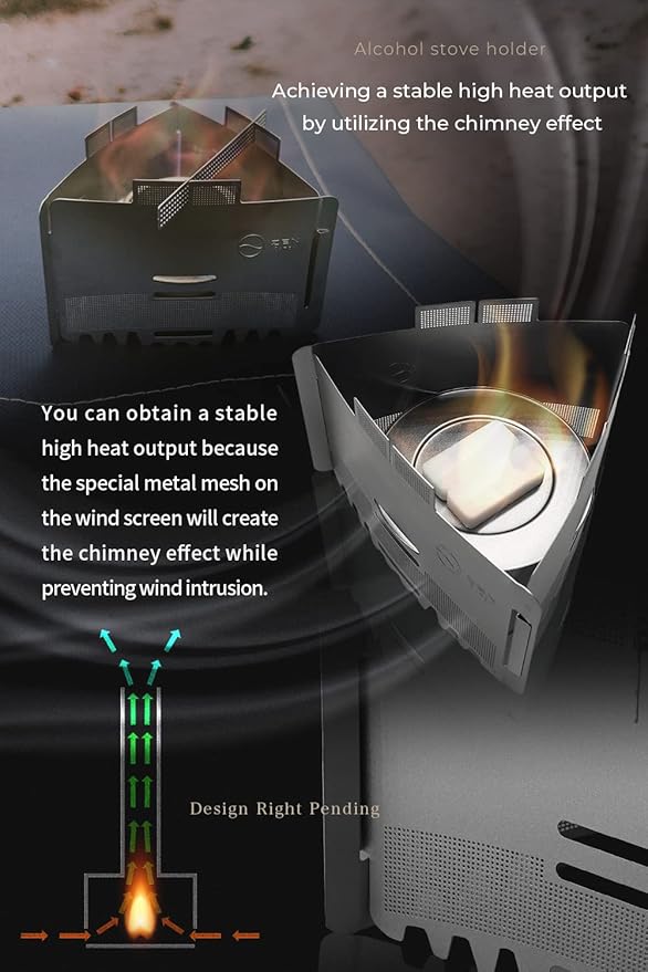 ZEN Camps Ultralight Folding Stainless Steel Pot Stand with Tray Windscreen for Alcohol or Solid Fuel Stoves for camping