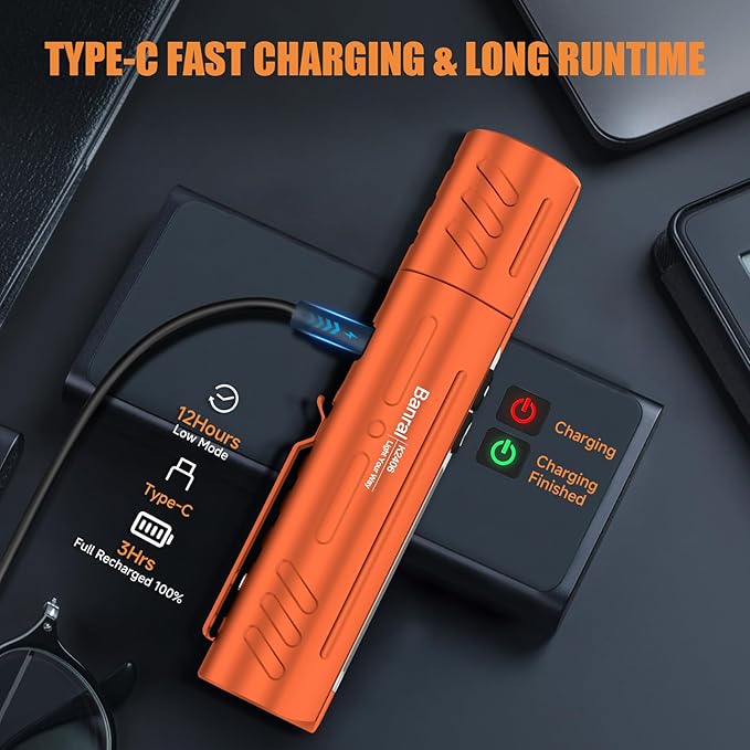 Rechargeable Tactical Flashlights High Lumens - Super Bright Small Powerful LED Magnetic USB C Flashlight, 8 Modes, Dual Button Waterproof Pocket Flash Light for Emergency, Car (1, Orange)